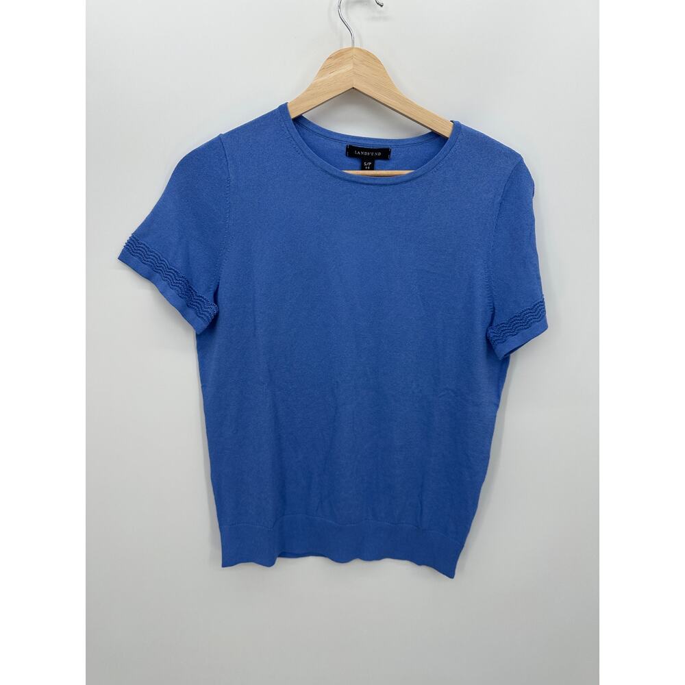 Lands' End Womens Knit Sweater Tee Size S NWT Blue Stretch Office Career Shirt